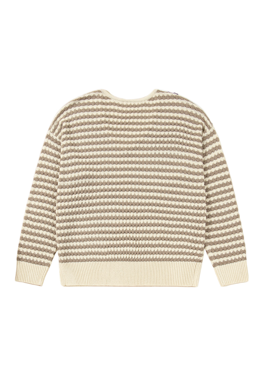 Khaki Stripe Plus Size V Neck Drop Shoulder Sweater