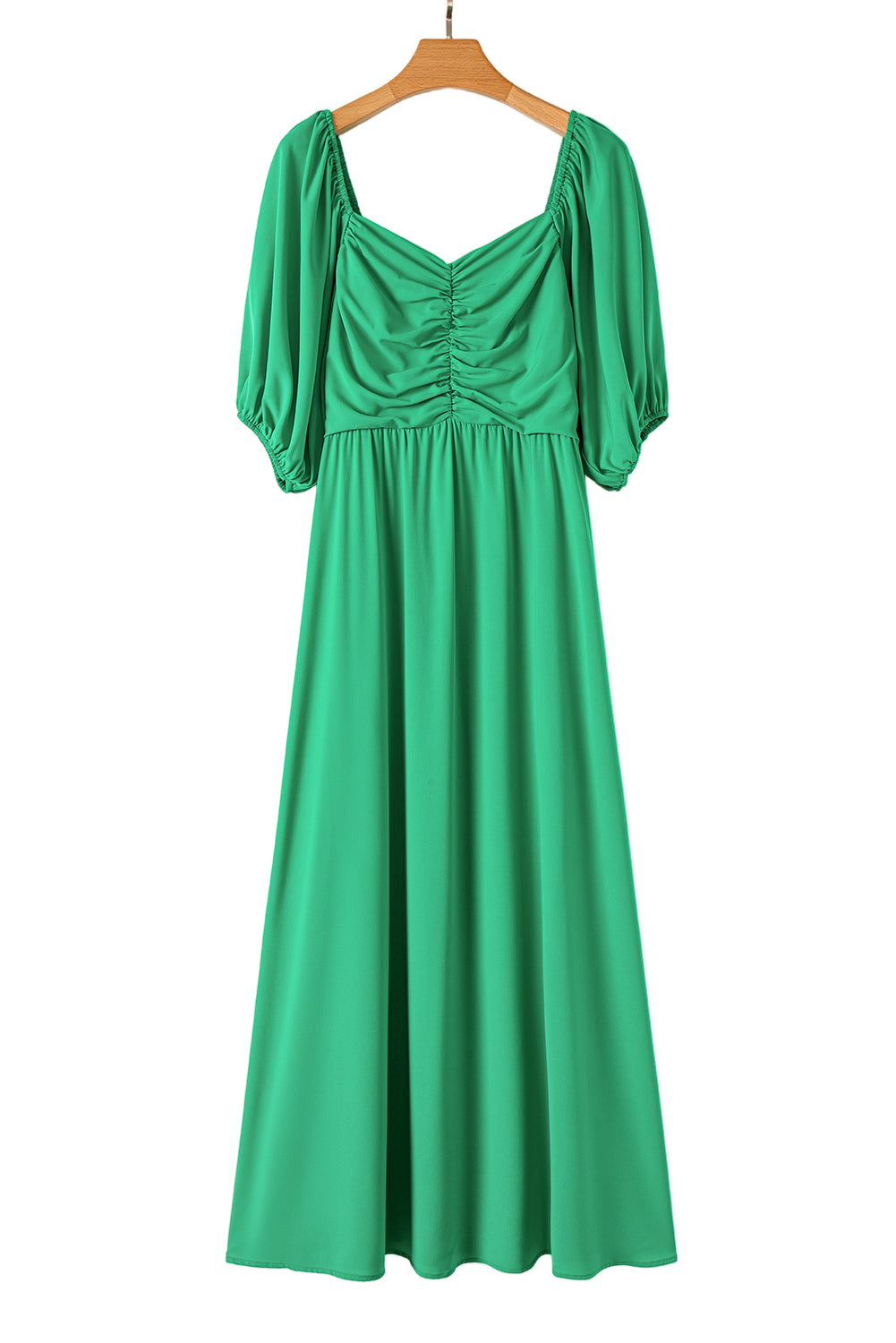 Bright Green Ruched Front Puff Sleeve Plus Size Long Dress