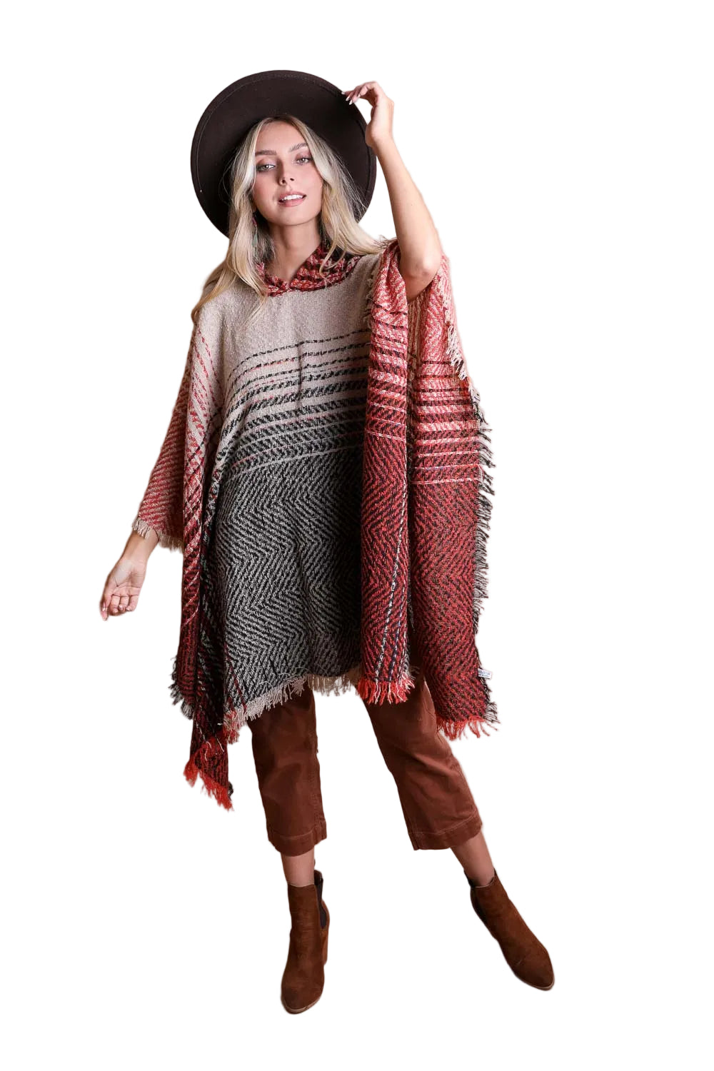 Herringbone Hooded Poncho