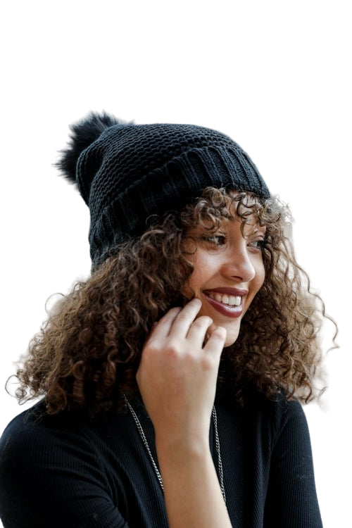 Pom Beanie with Faux Sherpa Lining