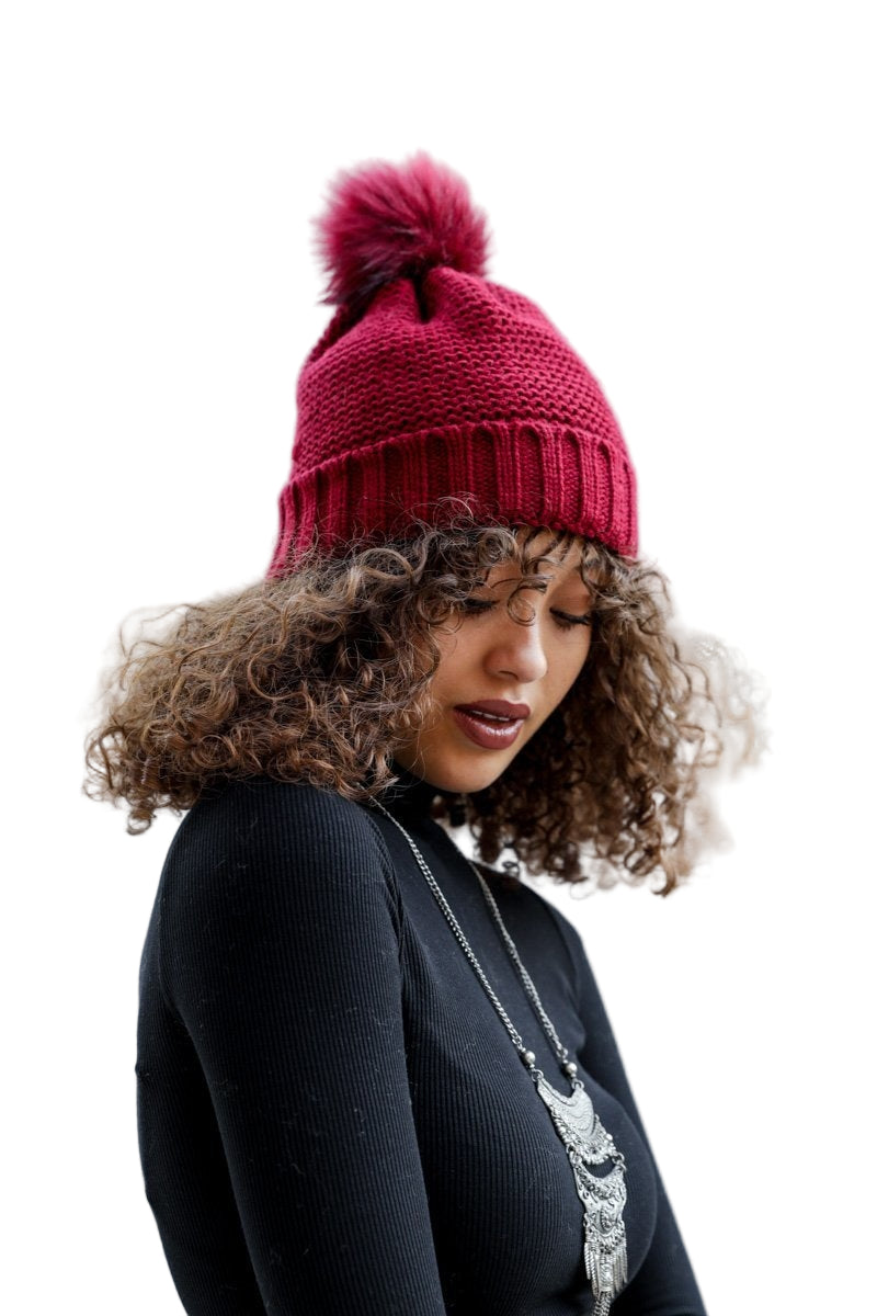 Pom Beanie with Faux Sherpa Lining