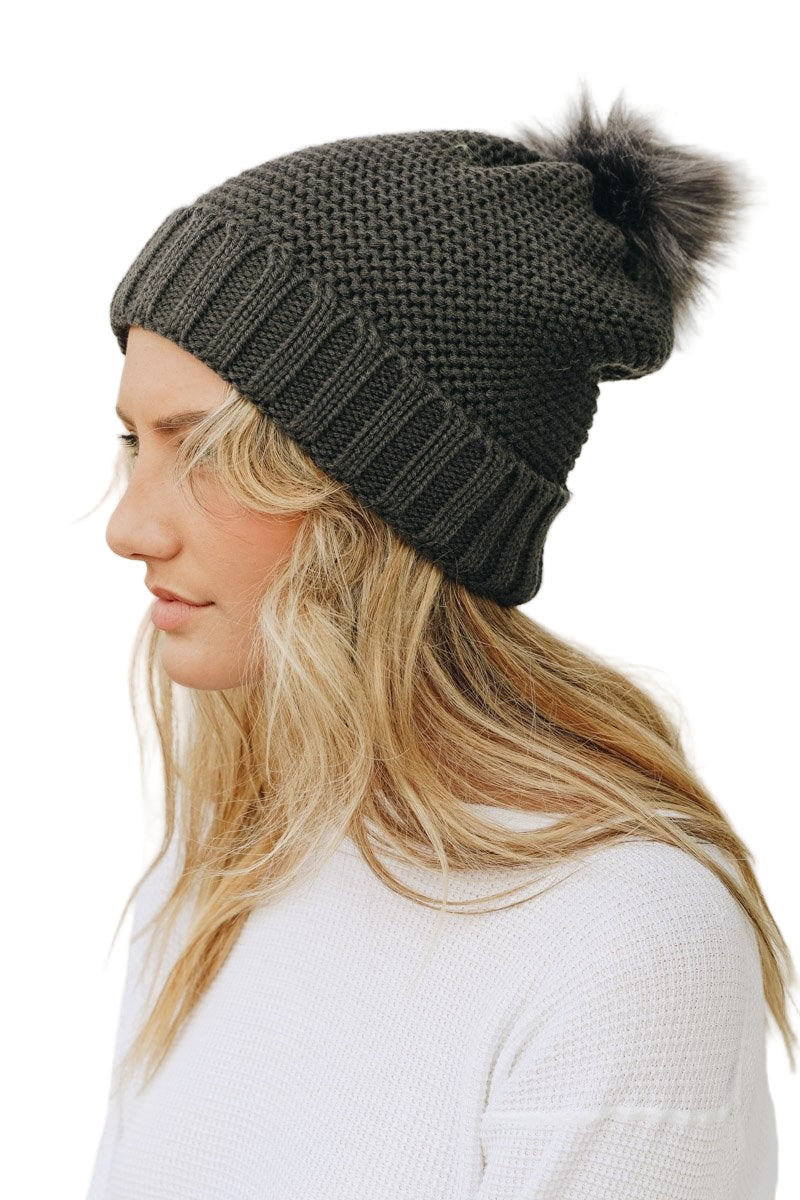 Pom Beanie with Faux Sherpa Lining