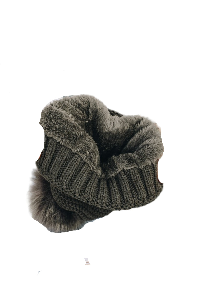 Pom Beanie with Faux Sherpa Lining