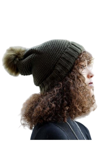 Pom Beanie with Faux Sherpa Lining