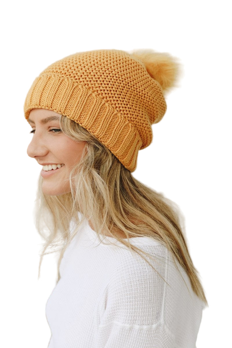 Pom Beanie with Faux Sherpa Lining