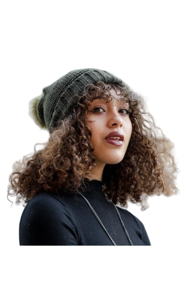 Pom Beanie with Faux Sherpa Lining