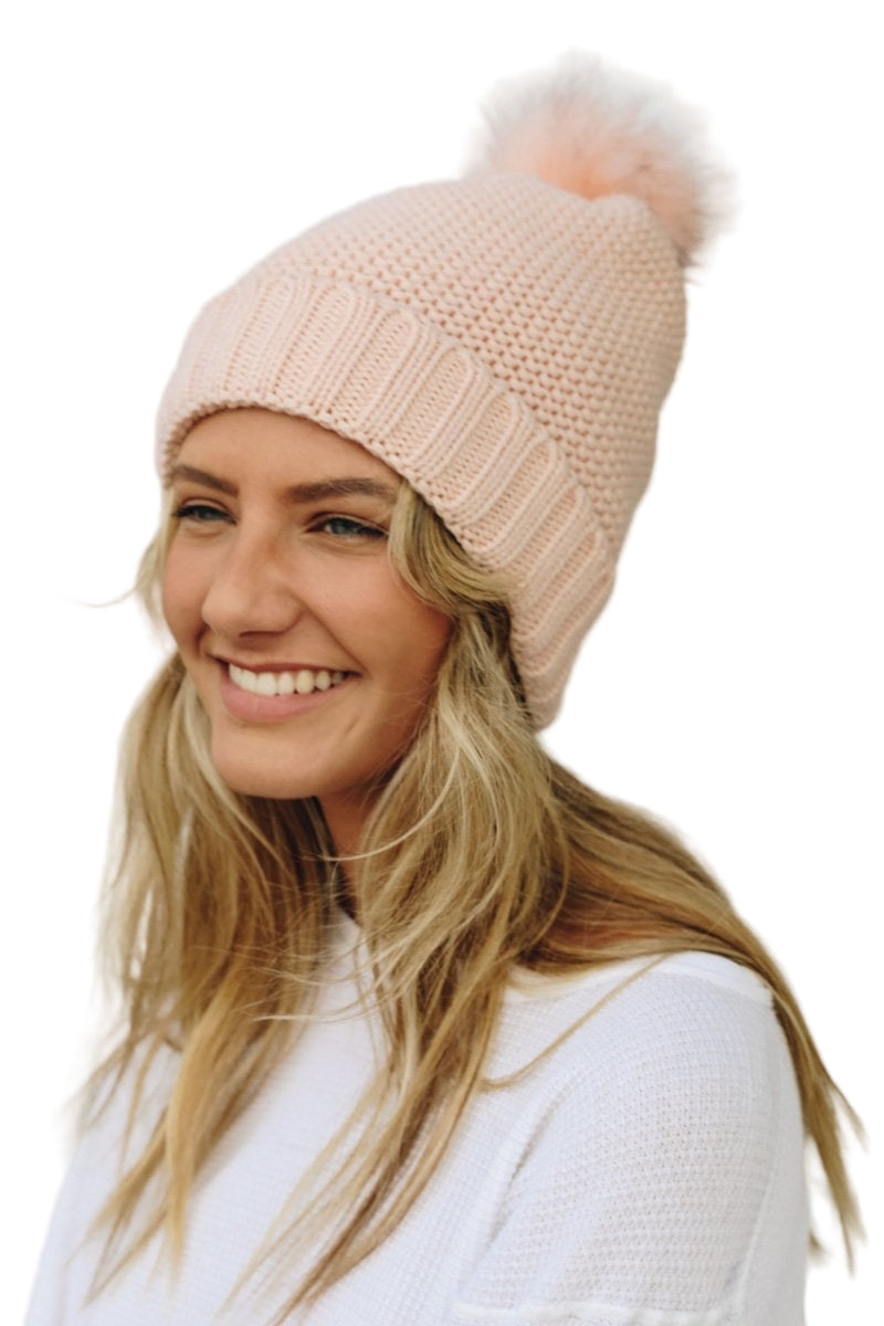 Pom Beanie with Faux Sherpa Lining