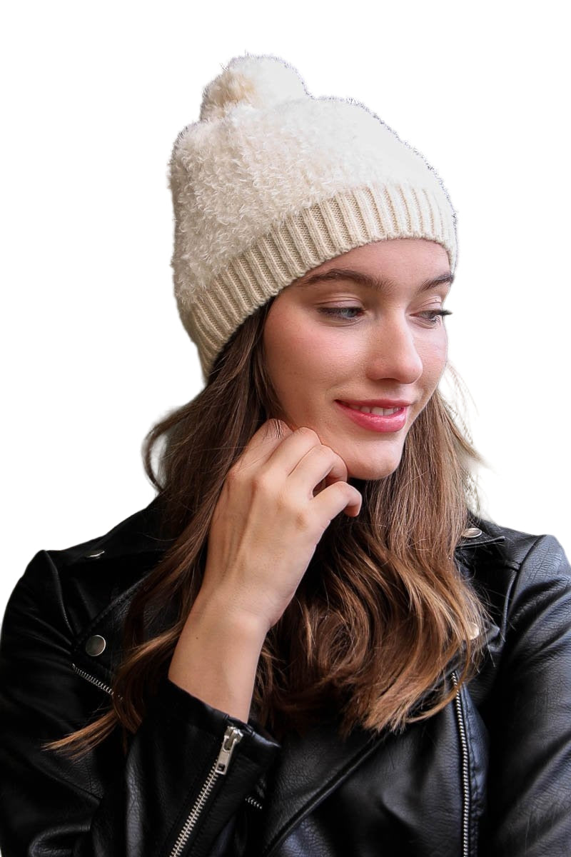 Soft Furry Pom Knit Beanie