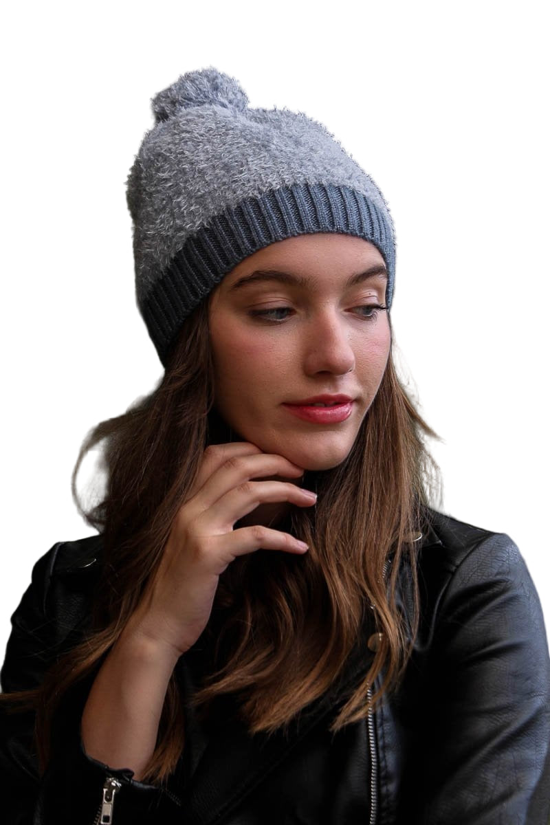 Soft Furry Pom Knit Beanie
