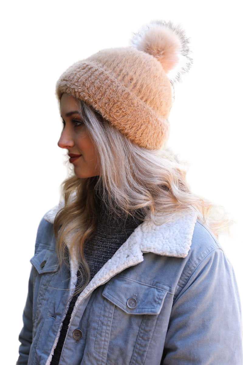 Soft Mohair Pom Beanie