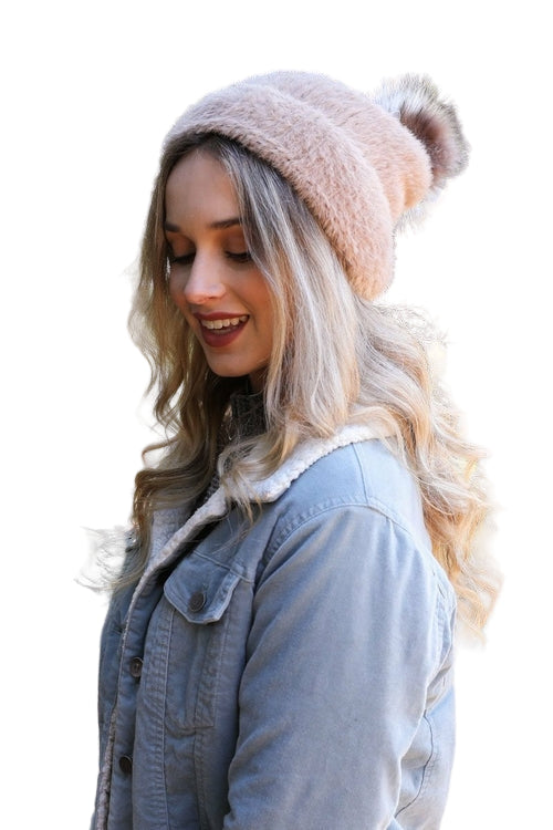 Soft Mohair Pom Beanie