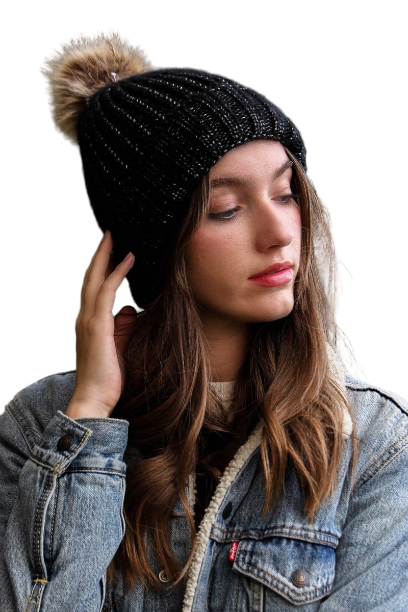 Soft Rib Knit Pom Beanie