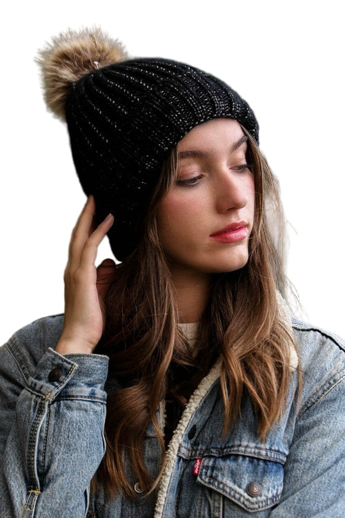 Soft Rib Knit Pom Beanie