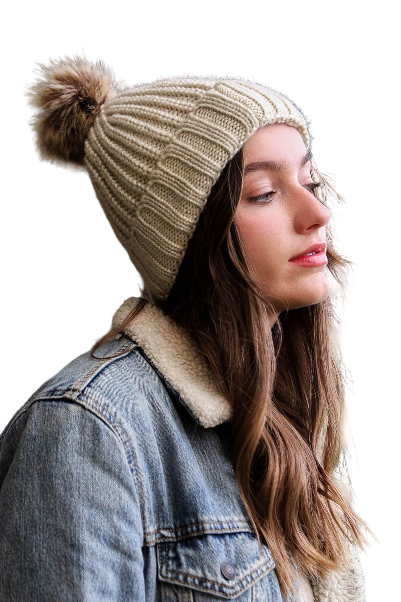 Soft Rib Knit Pom Beanie
