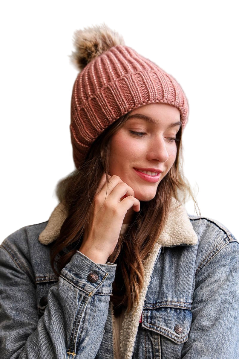 Soft Rib Knit Pom Beanie