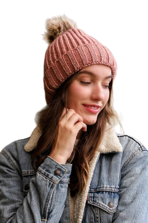 Soft Rib Knit Pom Beanie