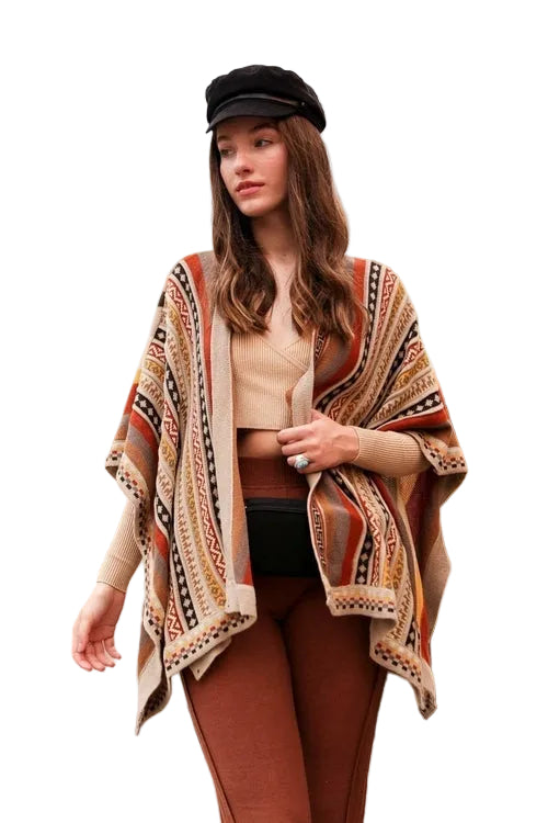Vertical Stripe Multipattern Ruana