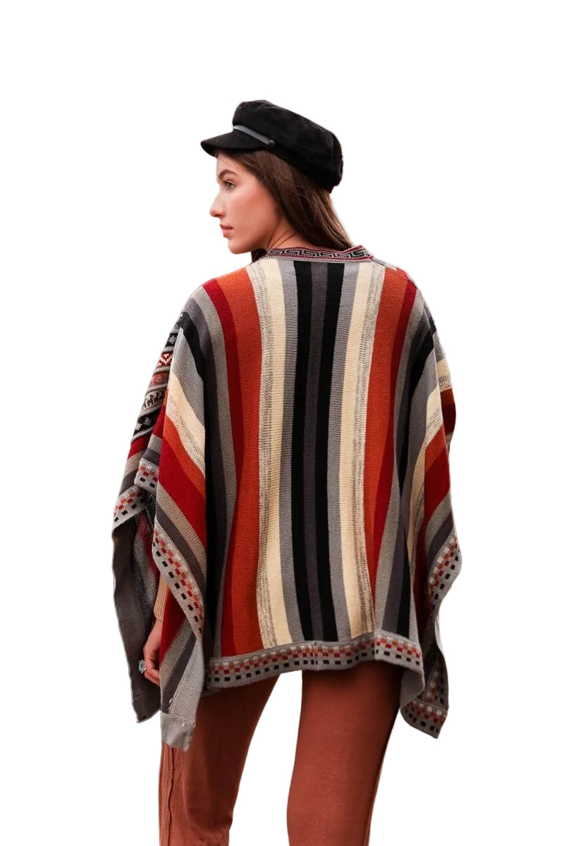 Vertical Stripe Multipattern Ruana