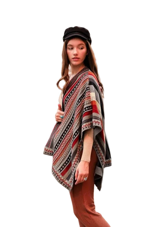 Vertical Stripe Multipattern Ruana