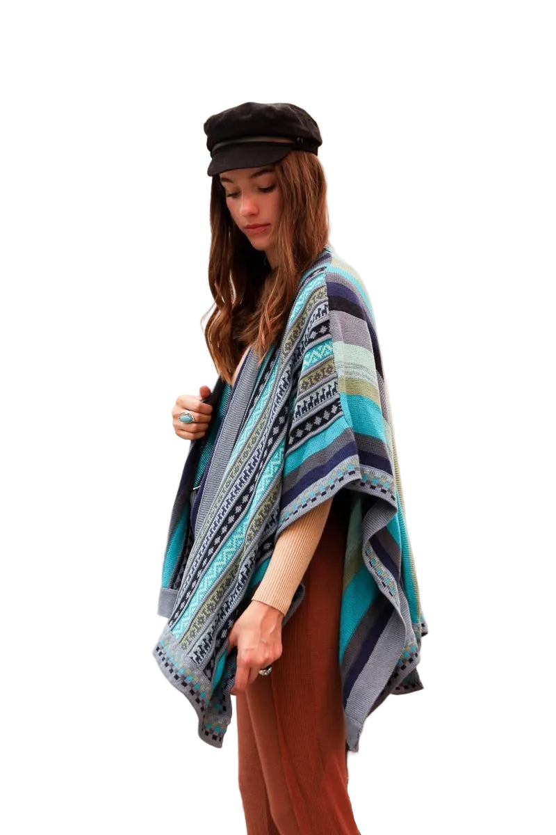 Vertical Stripe Multipattern Ruana