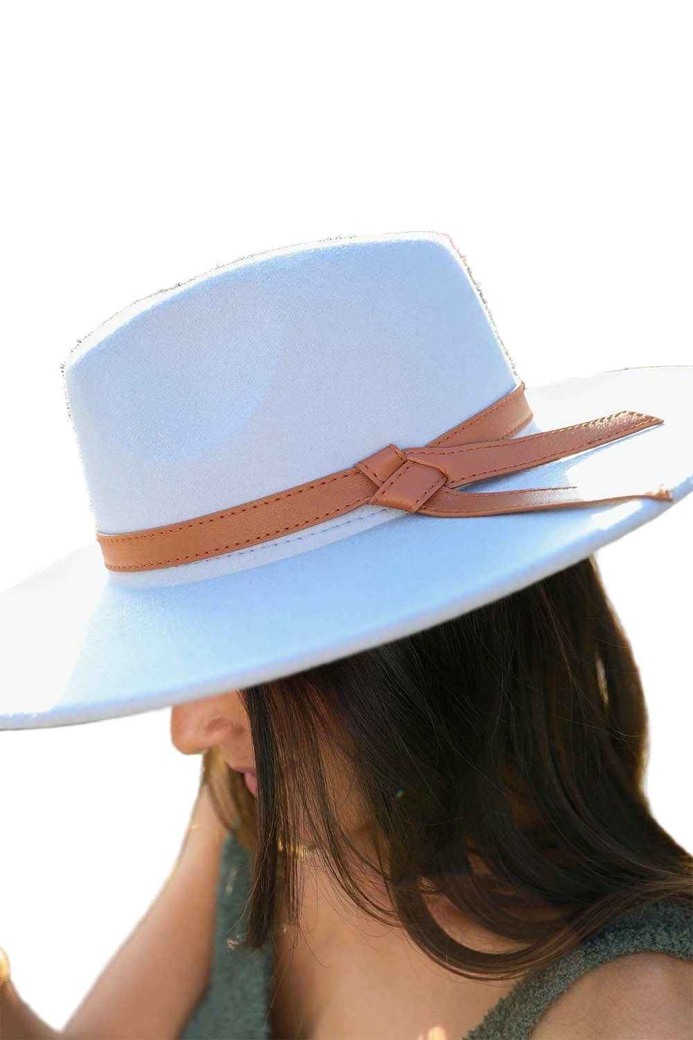 Wide Brim Leather Ribbon Bolero Hat